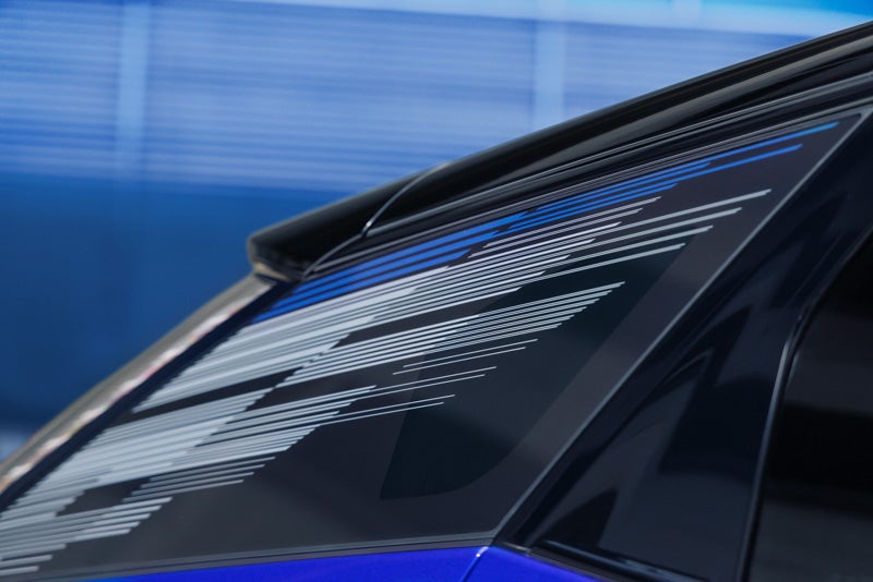 Close-up of the Modern Pattern on the 2026 OPTIQ-V Rear Quarter Glass | Camargo Cadillac in CINCINNATI OH